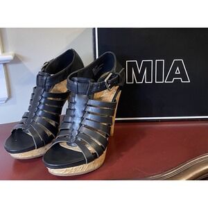 Mia Studio Strappy Heels 6.5 Black Open Toe Cone Heel in Orig. Box Dance Party